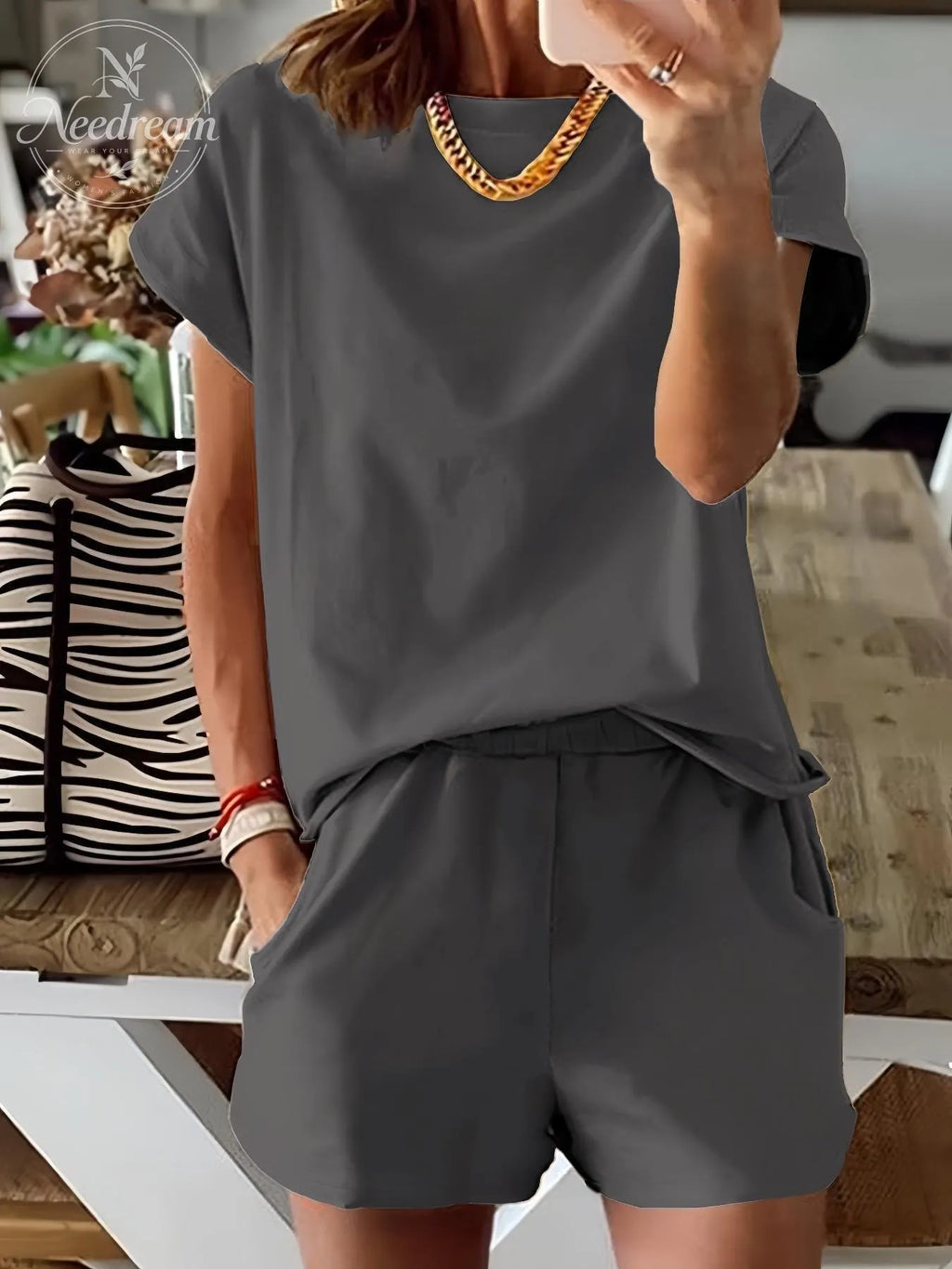 Women's Summer Short Sleeve Plain Set