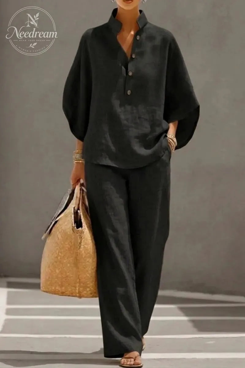 Women’s Batwing Sleeve Linen Cotton Two-Piece Set