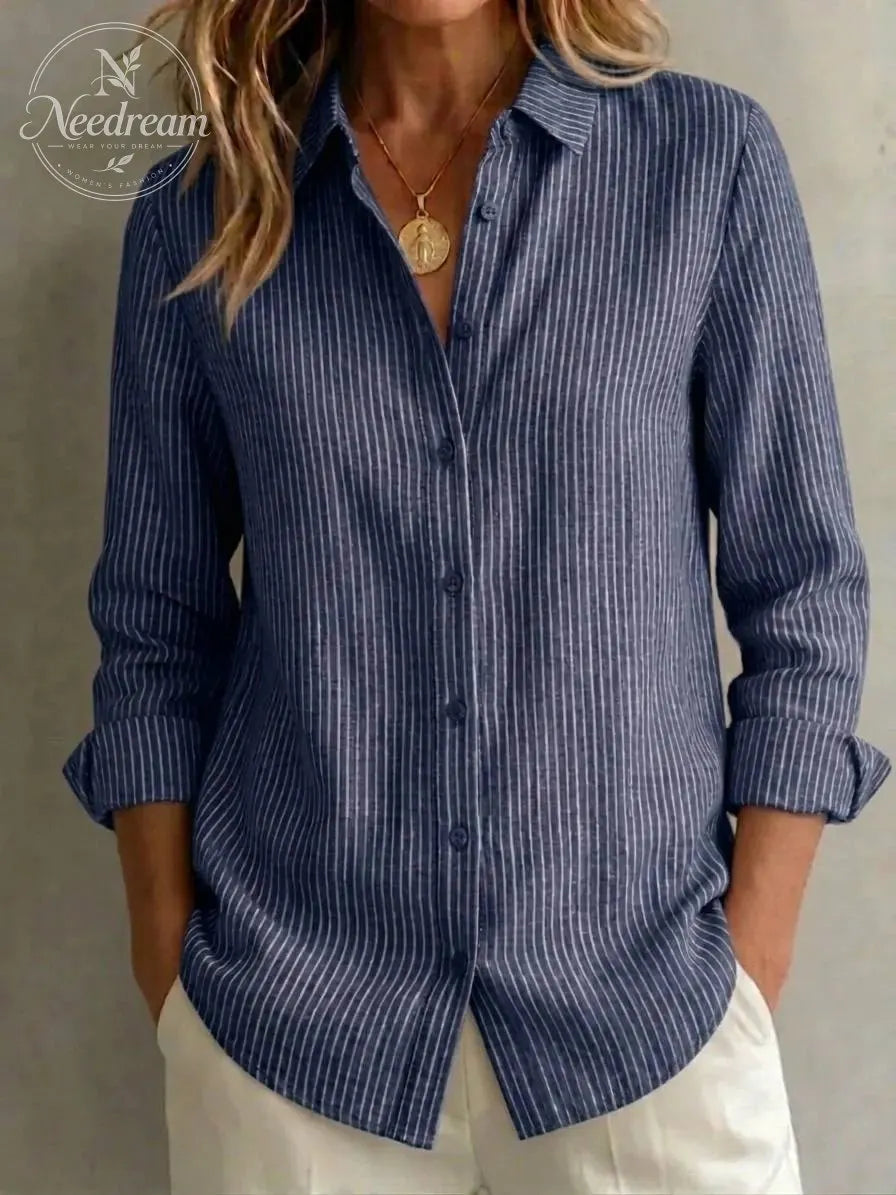 2026 New Women's Linen Cotton Casual Loose Stripe Shirt-Buy 2 Get Free Shipping