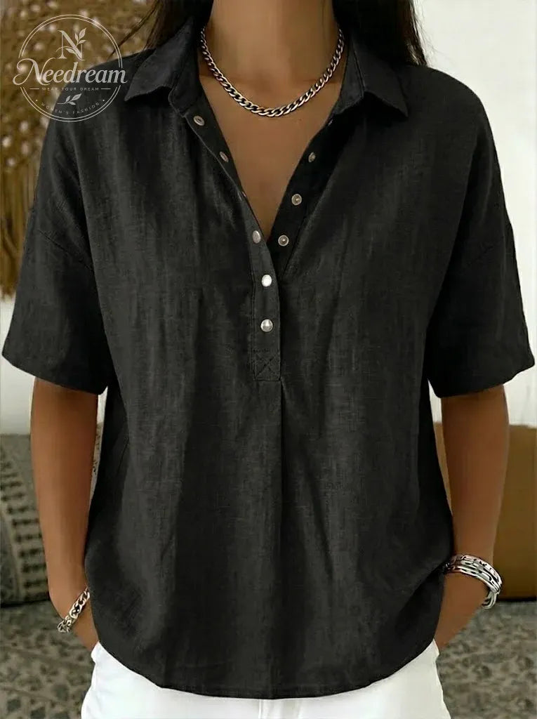 Women’s Cotton Linen Polo Shirt – Casual Short Sleeve Summer Top