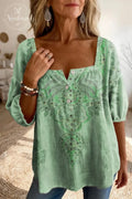 Women'S Retro Floral Print Casual Square Neck Top