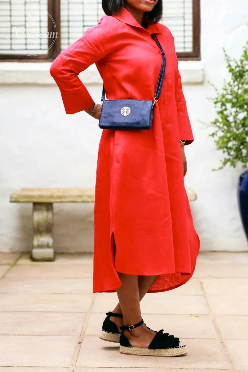 Women's Elegant A-Line Dress with Three-Quarter Sleeves & Practical Pockets