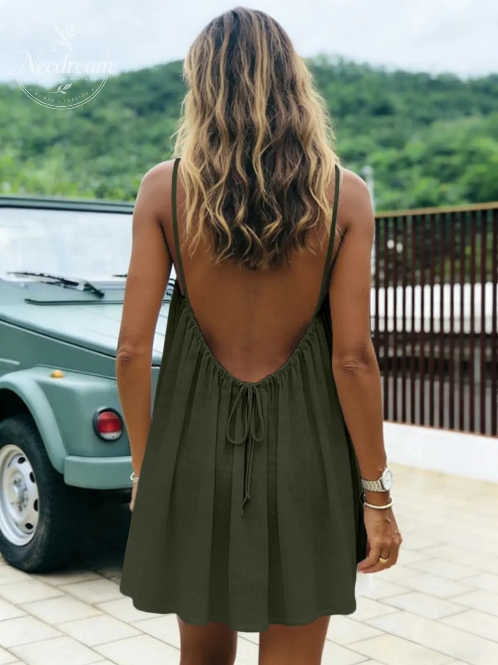 Women'S Solid-Color Camisole Loungewear, Elegant Sleeveless Mini Dress