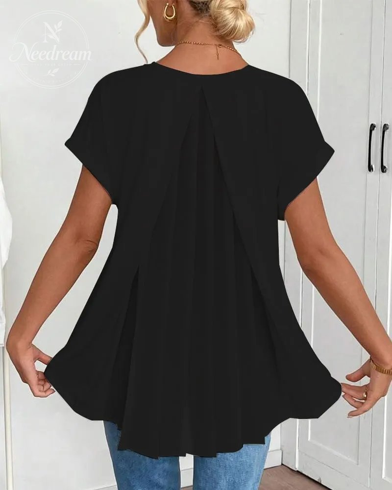 Flowy V-Neck Top With Pleats At The Back