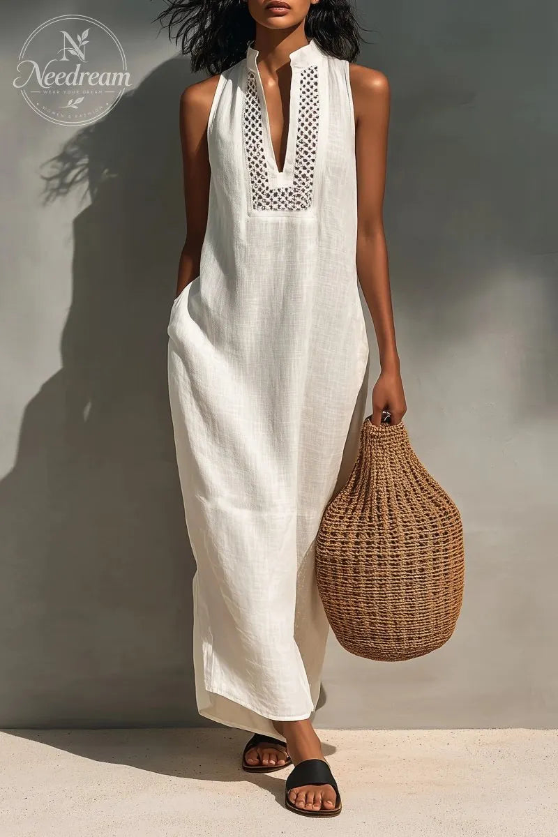 Women's Minimalist Sleeveless Maxi Dress With Cutout Neckline