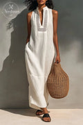 Women's Minimalist Sleeveless Maxi Dress With Cutout Neckline