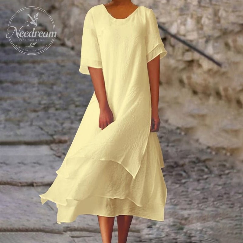 Women'S Round Neck Irregular Hem Midi Dress
