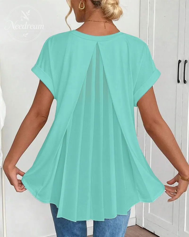 Flowy V-Neck Top With Pleats At The Back