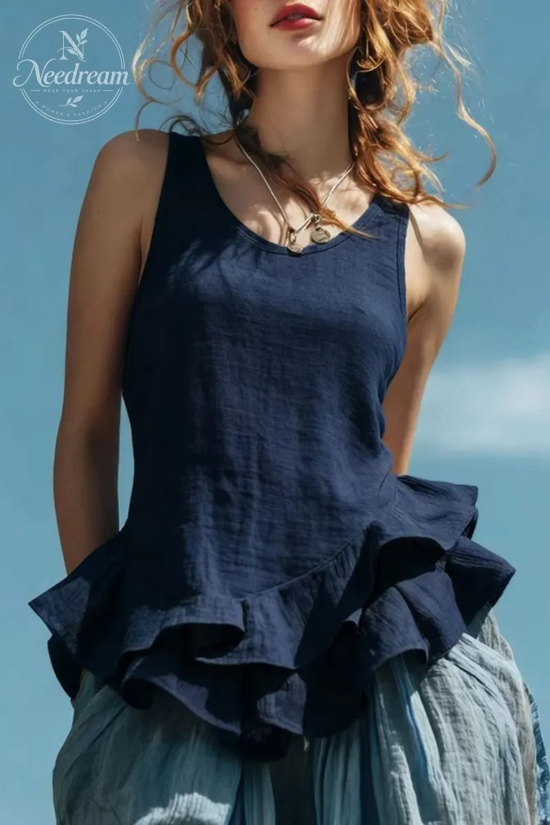 Women's Fashion Sleeveless Ruffled Hem Top