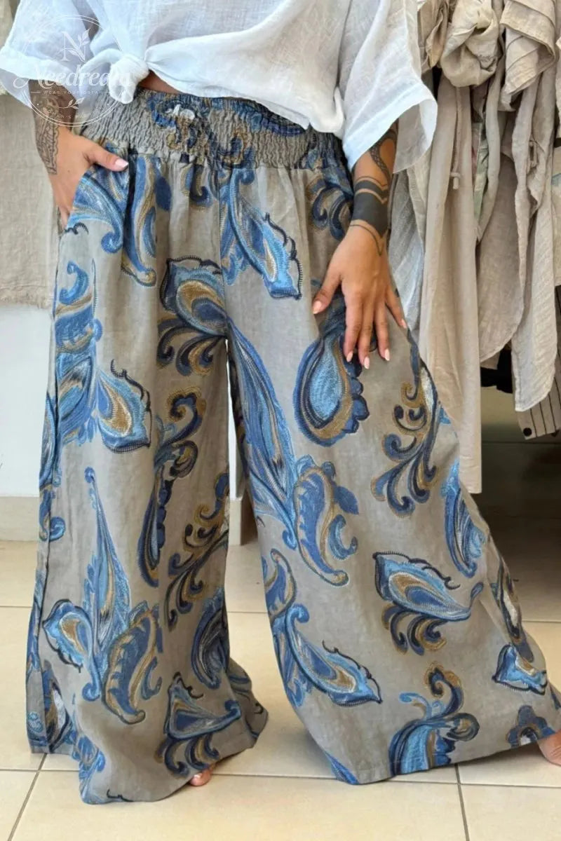 Bulgarian Printed Linen Wide-leg Pants