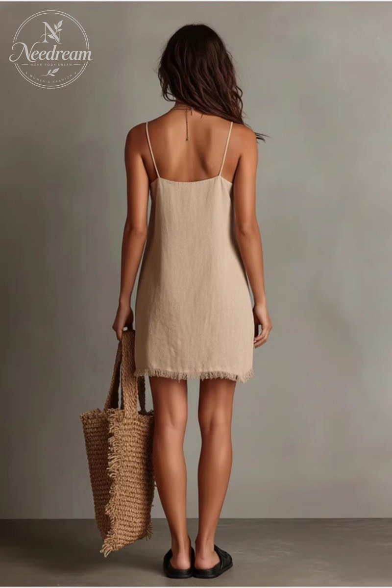 Women's Minimalist Linen Blend Strapless Mini Dress
