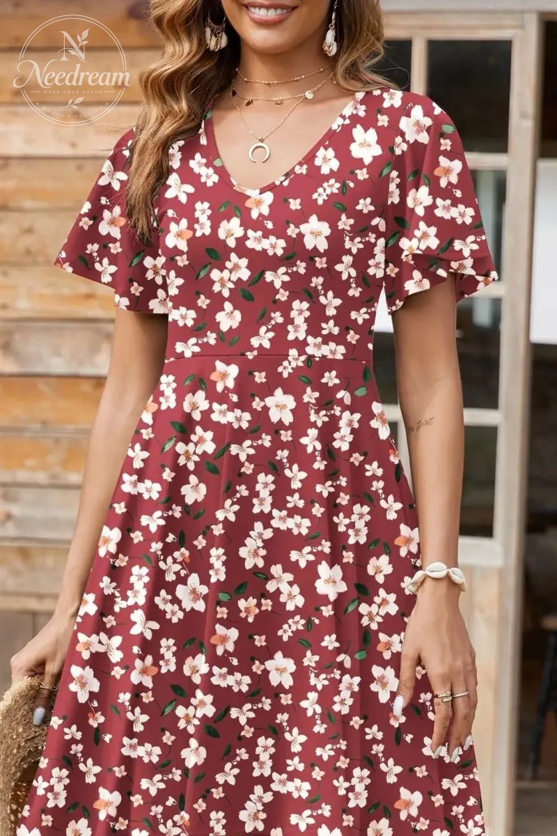 Womens Summer Dress Casual Swing Floral Ruffle Short Sleeve Sundresses Beach Mini A-Line Shift Dress