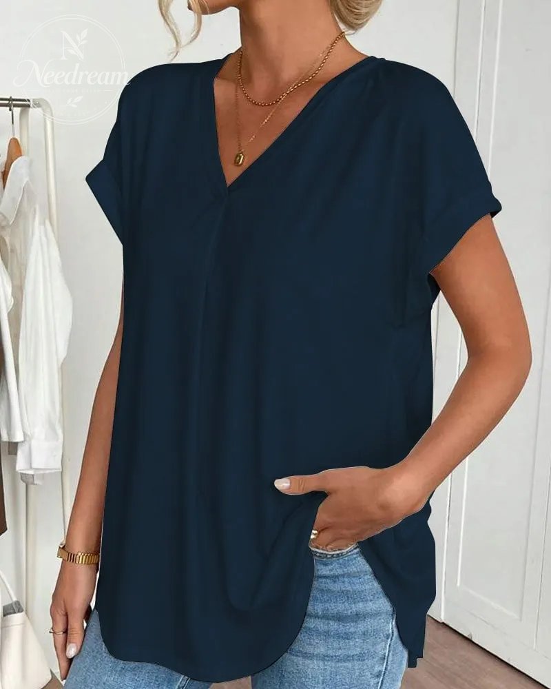 Flowy V-Neck Top With Pleats At The Back