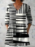 Women'S Irregular Geometric Print V-Neck Long-Sleeve Long Shirt