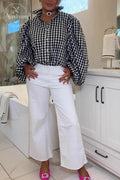 Lantern Sleeve Plaid Shirt