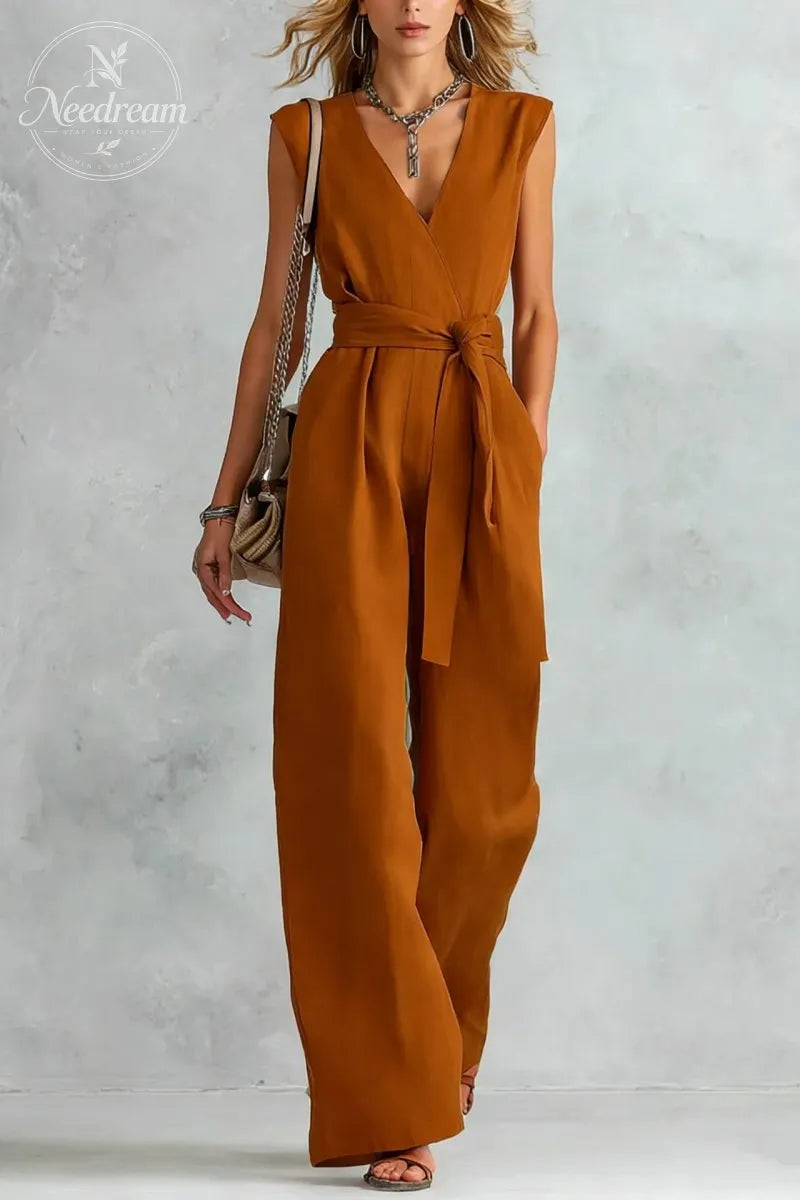 V-Neck Lace-Up Jumpsuit