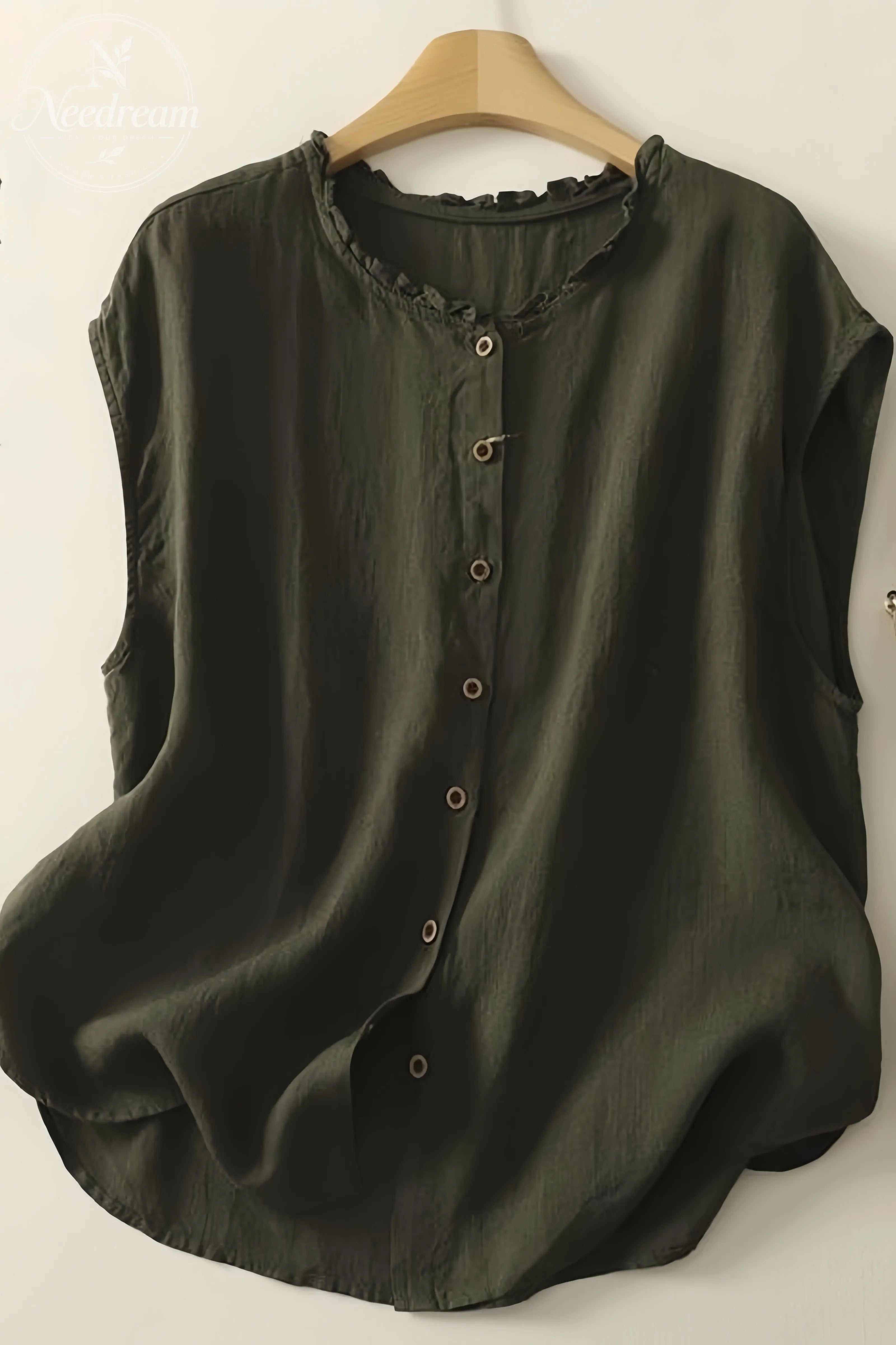 Cotton And Linen Lace Collar Button Cardigan Top
