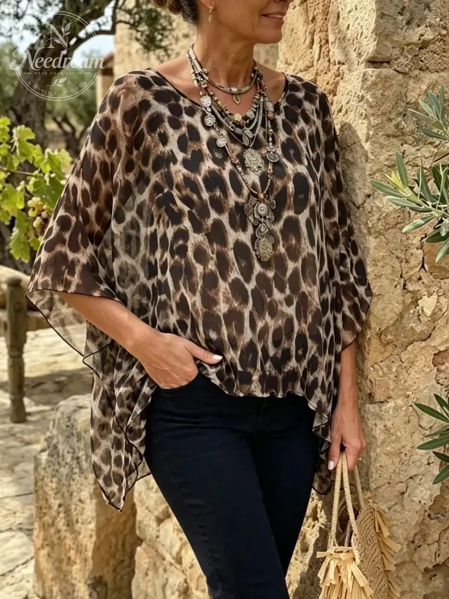 Women's Sheer Leopard Print Blouse