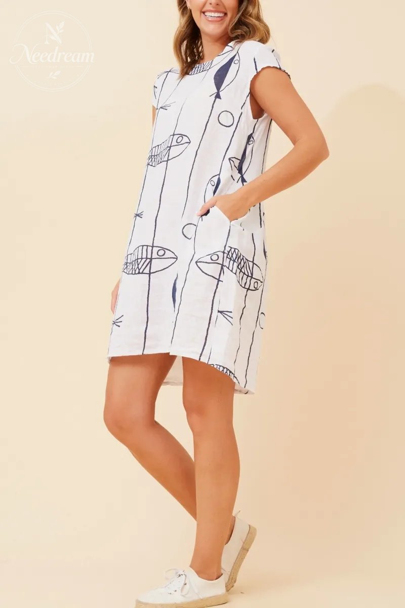 Sisley Fish Patten Linen Dress
