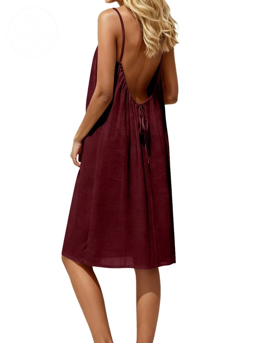 Women'S Solid-Color Camisole Loungewear, Elegant Sleeveless Mini Dress