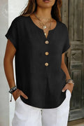Decor Button Short Sleeve Blouse