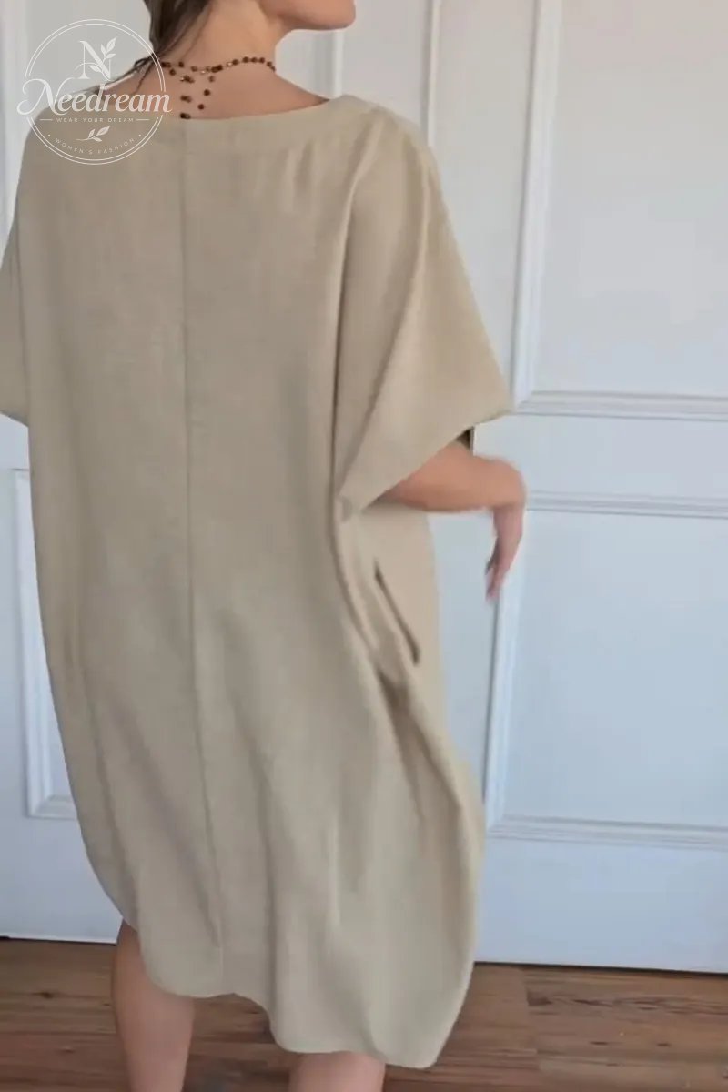 Solid Midi Dress With Short Sleeves