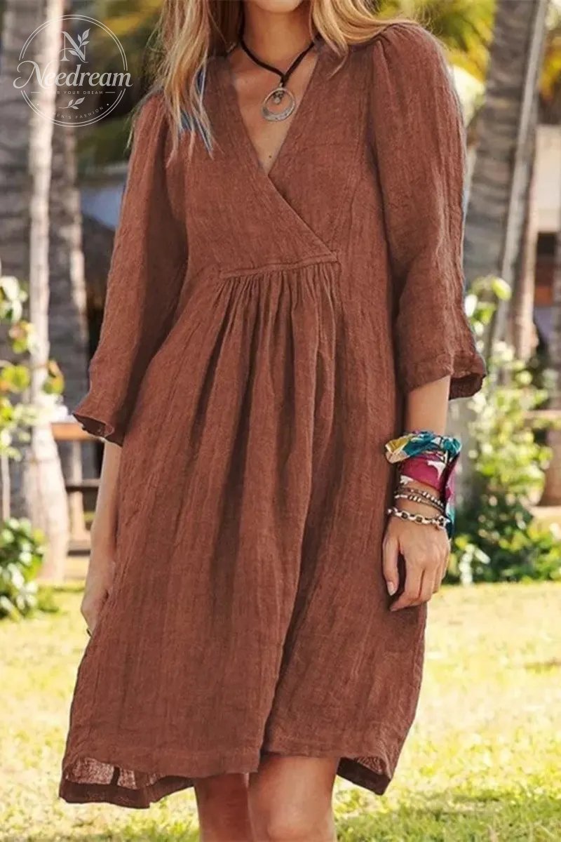 Solid Color Loose Non-Elastic Cotton and Linen Dress