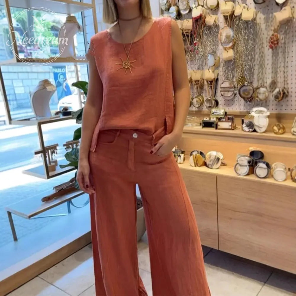 Women's Fashion Casual Surface Trim V-Neck Pants Suit Two-Piece Set