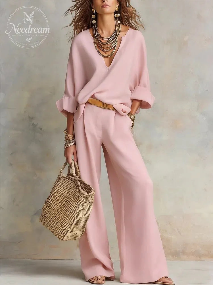 Off White Natural Linen Loose Fitting Resort Wear Set