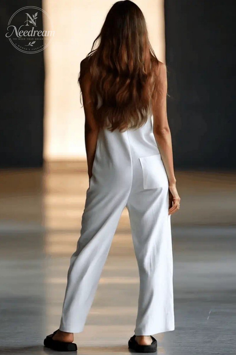 Sleeveless Solid Color Round Neck Jumpsuit