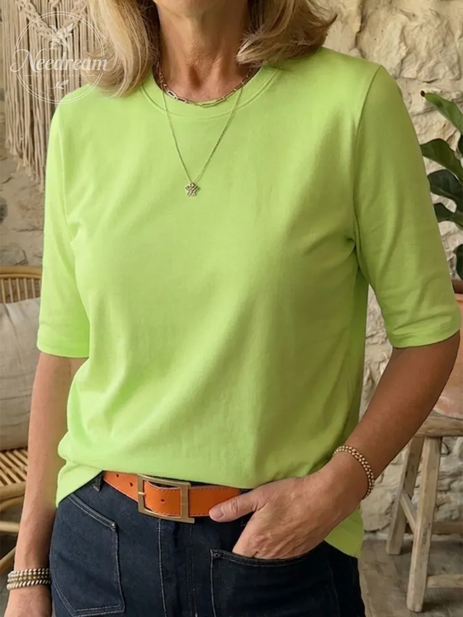 Women's Cozy Minimalist Half-sleeve 100% Cotton T-shirt