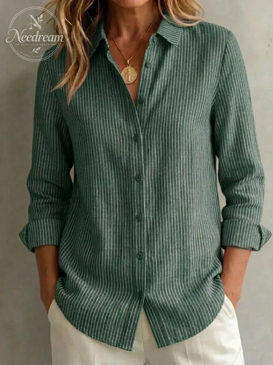 2026 New Women's Linen Cotton Casual Loose Stripe Shirt-Buy 2 Get Free Shipping