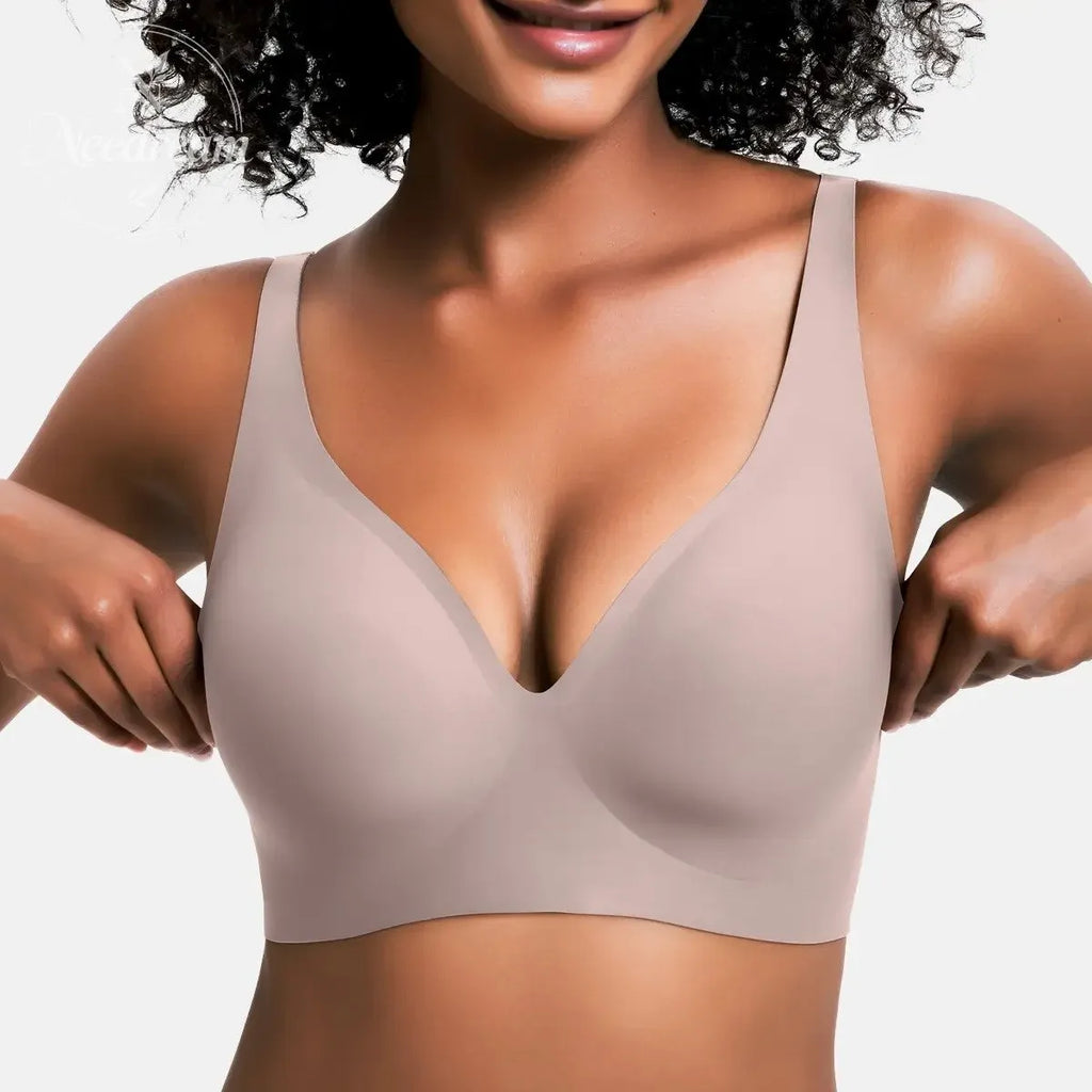 Womens Comfortable Wireless Bras Push Up Bralettes Seamless Tshirts Bras Deep V Everyday Bras