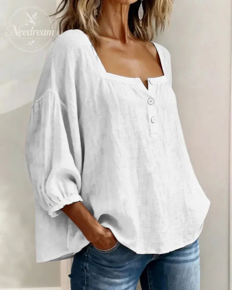 🌸Pink Square-Neck Half-Button Shirt