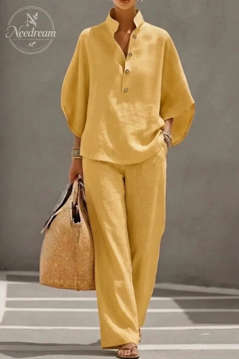 Women’s Batwing Sleeve Linen Cotton Two-Piece Set