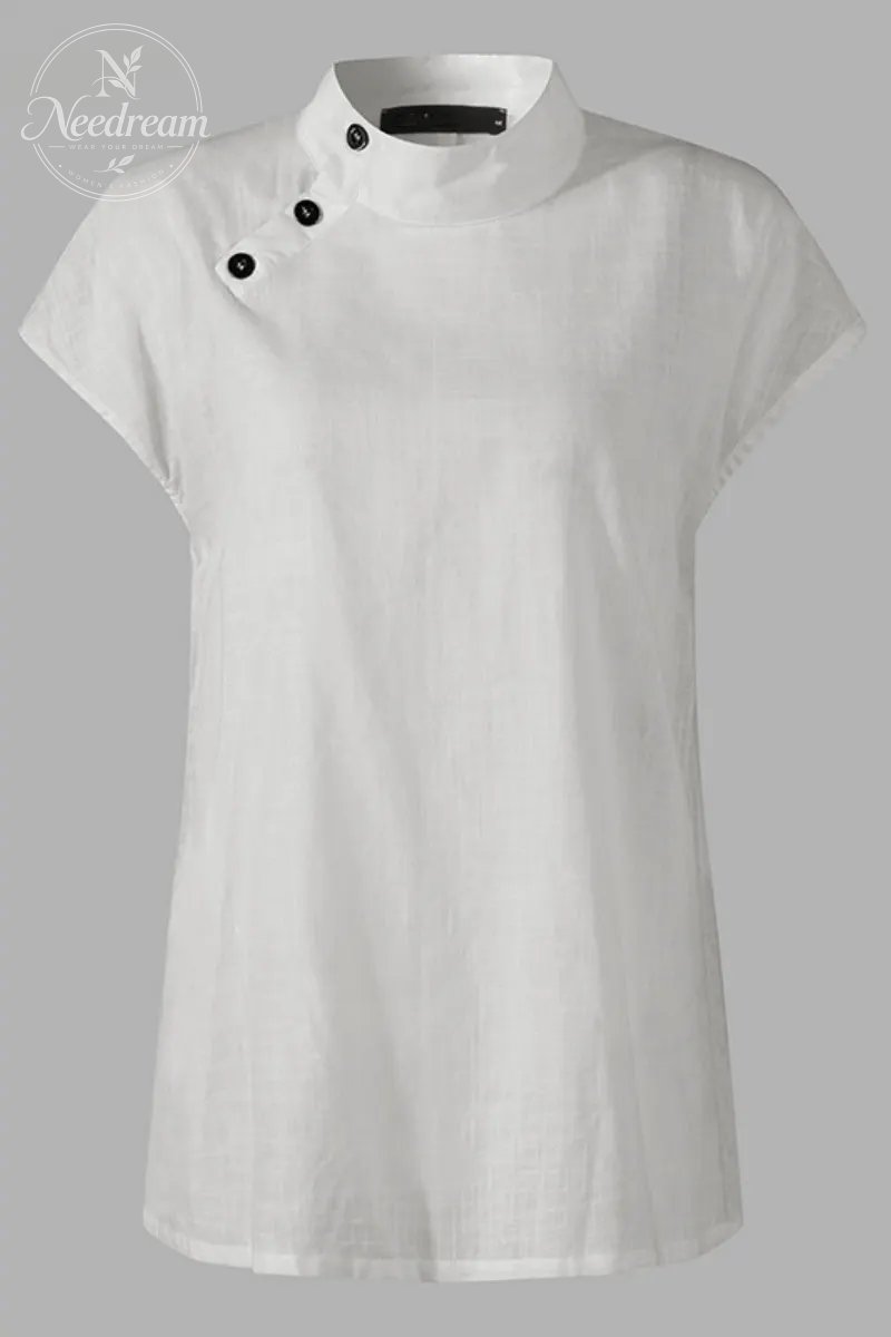 Womens Short Sleeve Breathable Turtleneck Blouse Casual Office Work Elegant Cotton Solid Shirt Tops