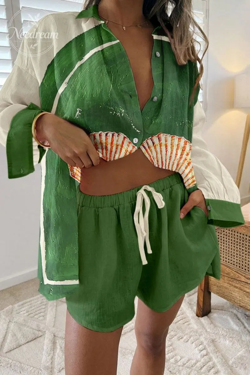 Underwater world printed casual two-piece set