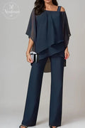 Elegant Layered Chiffon Top & Wide-Leg Pants Set