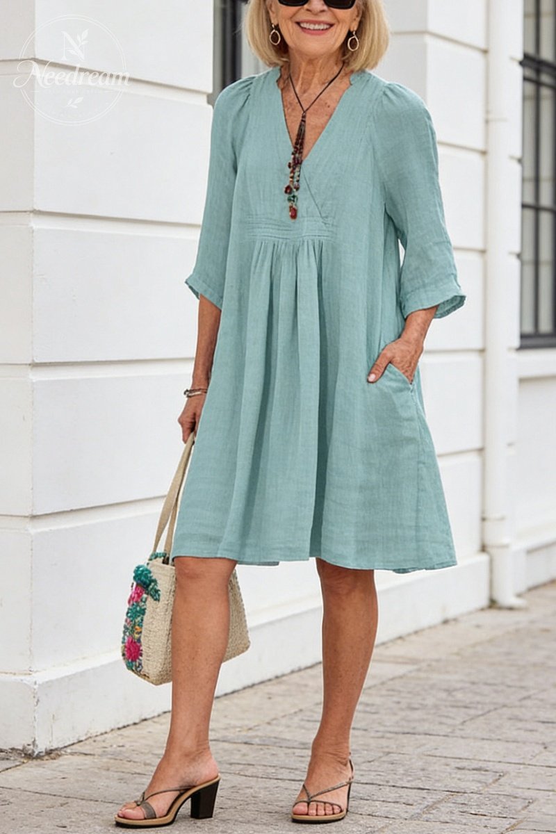 Solid Color Loose Non-Elastic Cotton and Linen Dress