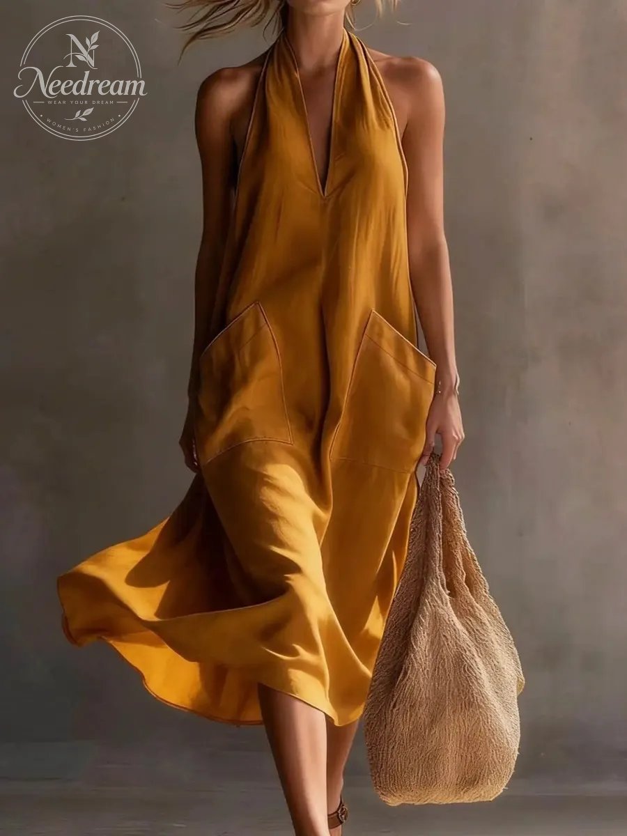 Women'S Fashion Halter V-Neck Dress
