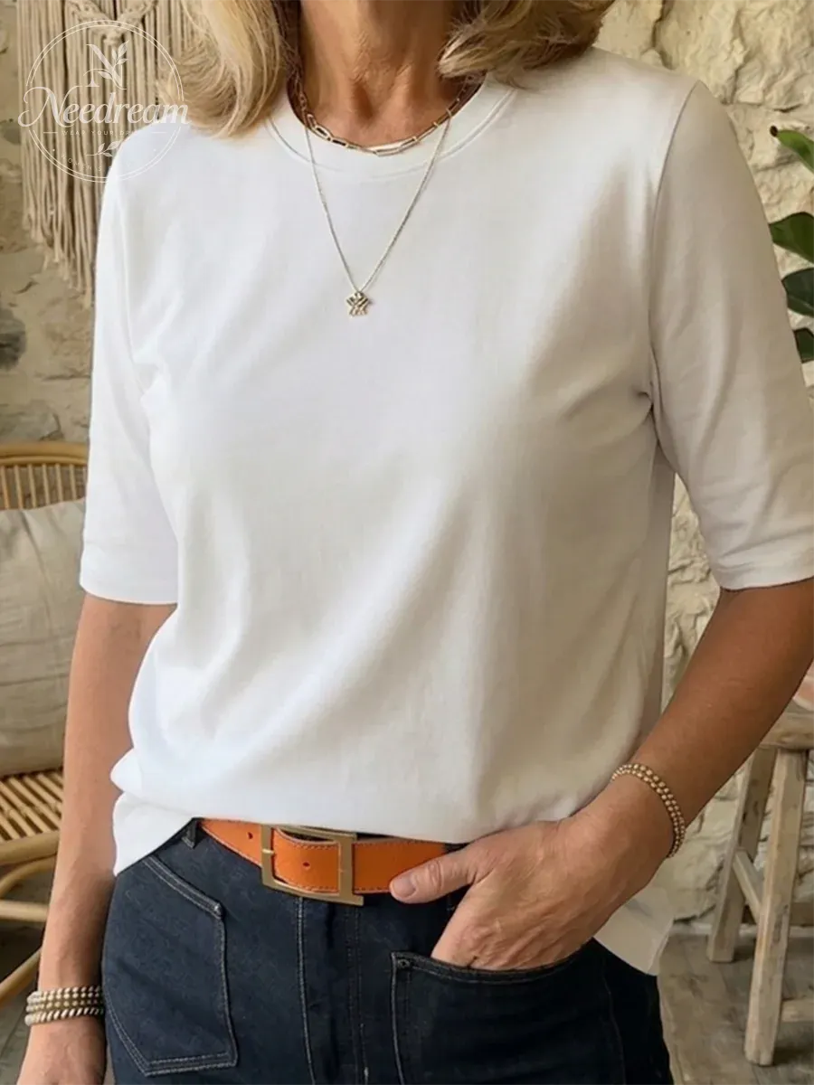 Women's Cozy Minimalist Half-sleeve 100% Cotton T-shirt