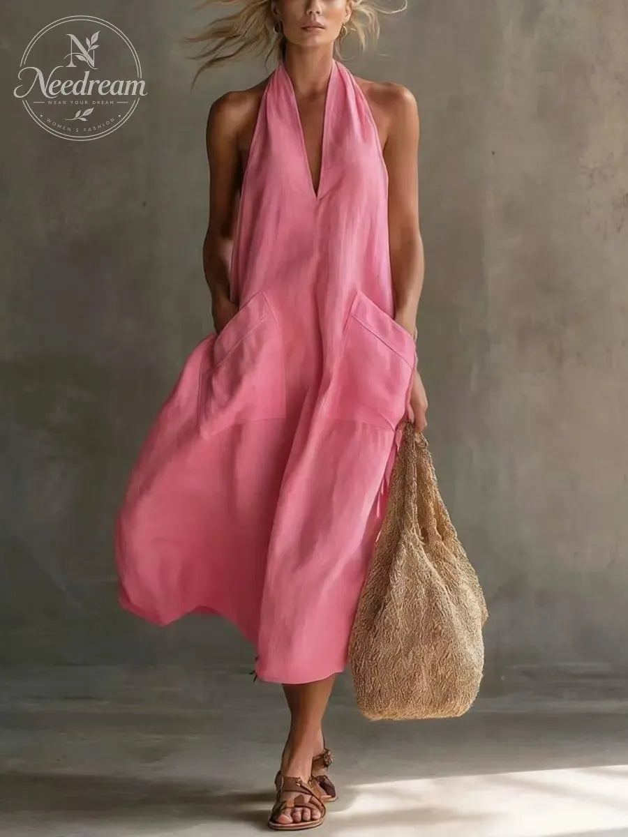 Women'S Fashion Halter V-Neck Dress