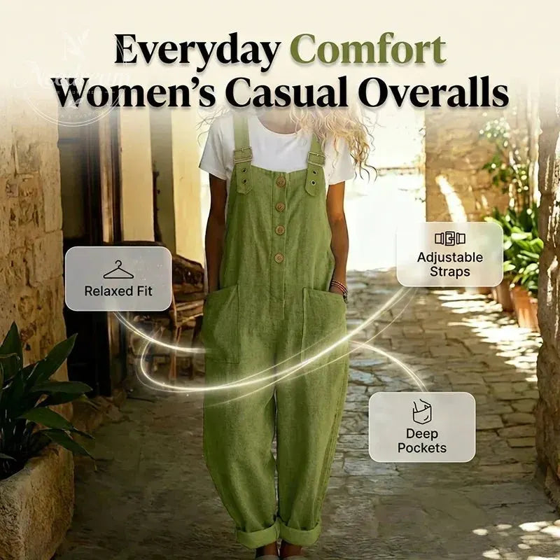 👖 LIMITED TIME 50% OFF! 🌿 Women's Casual Loose Fit Overalls – Button Front, Deep Pockets, Relaxed Style 🍃