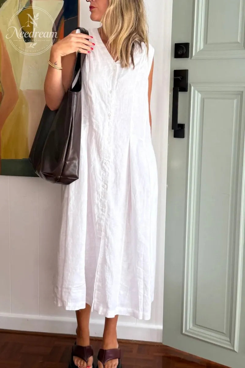 Through French Linen V-Neck Dress