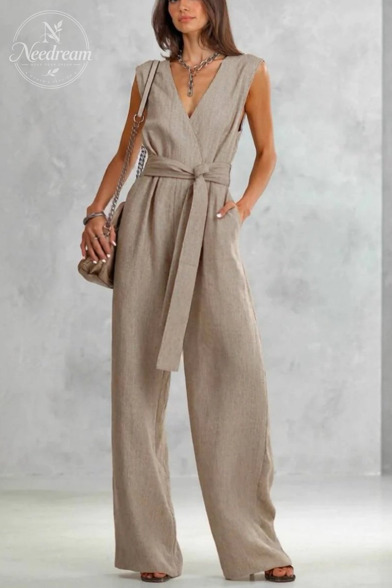 V-Neck Lace-Up Jumpsuit