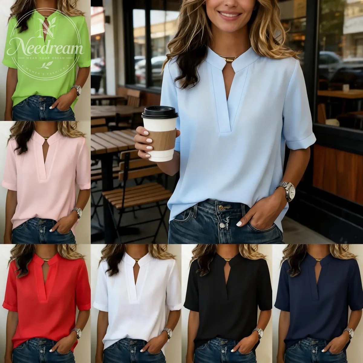 Elegant V-Neck Detail Shirt