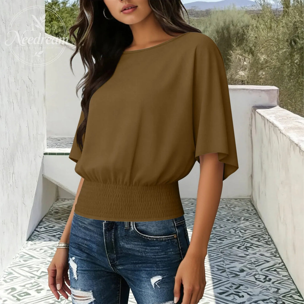 Cinched Flutter Sleeve Top
