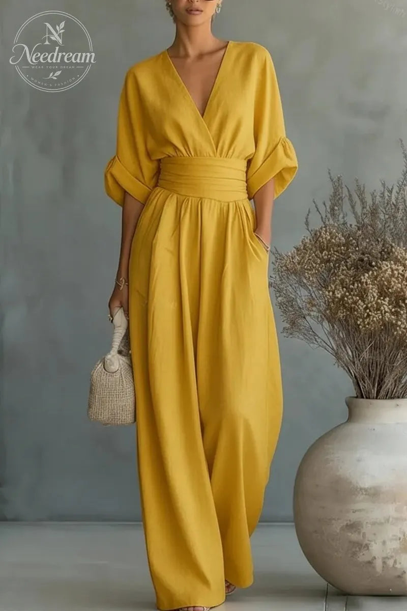 Fashion V-neck Waist Jumpsuit