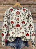 Valentine'S Day Vintage Heart Flower Pattern Crew Neck Sweatshirt