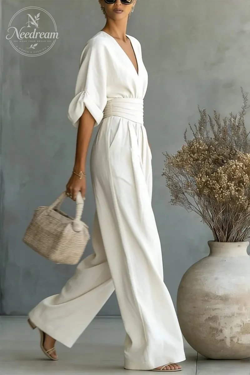 Fashion V-neck Waist Jumpsuit